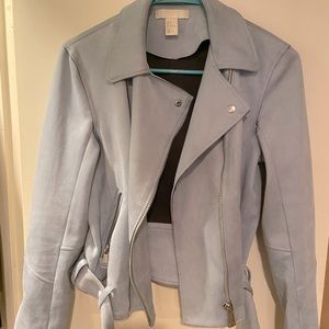 Blush Blue Suede Moto Jacket